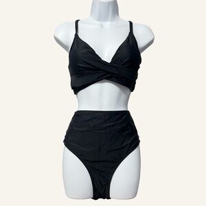 Cupshe Wrap Front High Waisted Bikini Set NWT Size Large Black